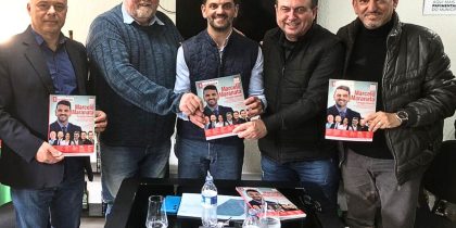 Alexandre Gonçalves, Aloísio Bamberg, José Carlos Patrício e Mário Cardoso foram recebidos por Marcelo Maranata (centro) em Guaíba nesta quinta, 10. Foto: Divulgação