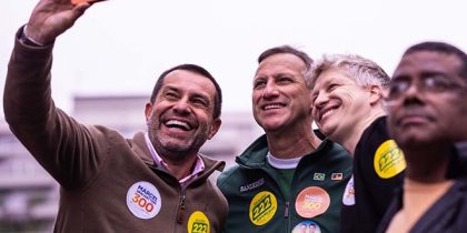 Evandro, com Sanderson e van Hattem, na campanha