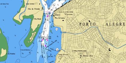 Mapa antigo mostra área de deposição de sedimentos (verde) e Coroa da Balseiras (desenho pontilhado) / Foto: Cartografia de Marinha - levantamentos de 1961 a 1964