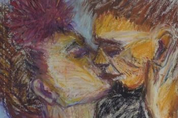 Imagem Graça Craidy - Beijo, Frida e Diego, 60 por 40, pastel oleoso sobre tela