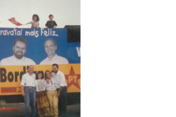 Em 96, Miki e a então companheira Anabel Lorenzi, hoje candidata a prefeita; Bordignon e a companheira Rosane Massulo, hoje candidata a vereadora