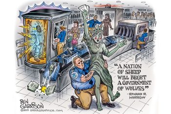 Cartum de Ben Garrison | Uma nação de ovelhas produz um governo de lobos. Edward Murrow