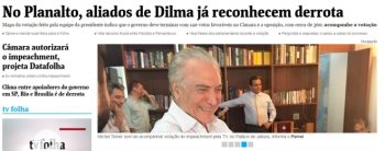 Folha de S. Paulo postou em seu site foto de Michel Temer sorrindo ao assistir votação na TV