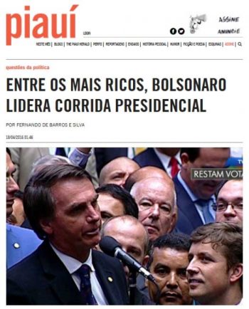 Revista Piauí traz reportagem sobre pesquisa que mostra Bolsonaro como preferido dos ricos