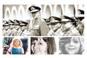 Ana Lídia Braga, sete anos (esquerda); Araceli Cabrera Sánchez Crespo, oito anos (Centro); e Carlos Ramires da Costa, de 10 anos (direita). Pelo menos dois dos casos tiveram interferência direta da Ditadura Militar, sob o comando do General Médici (topo), na pr