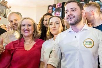 Gabriel, com Patrícia e Marco Alba no congresso do MDB, sábado