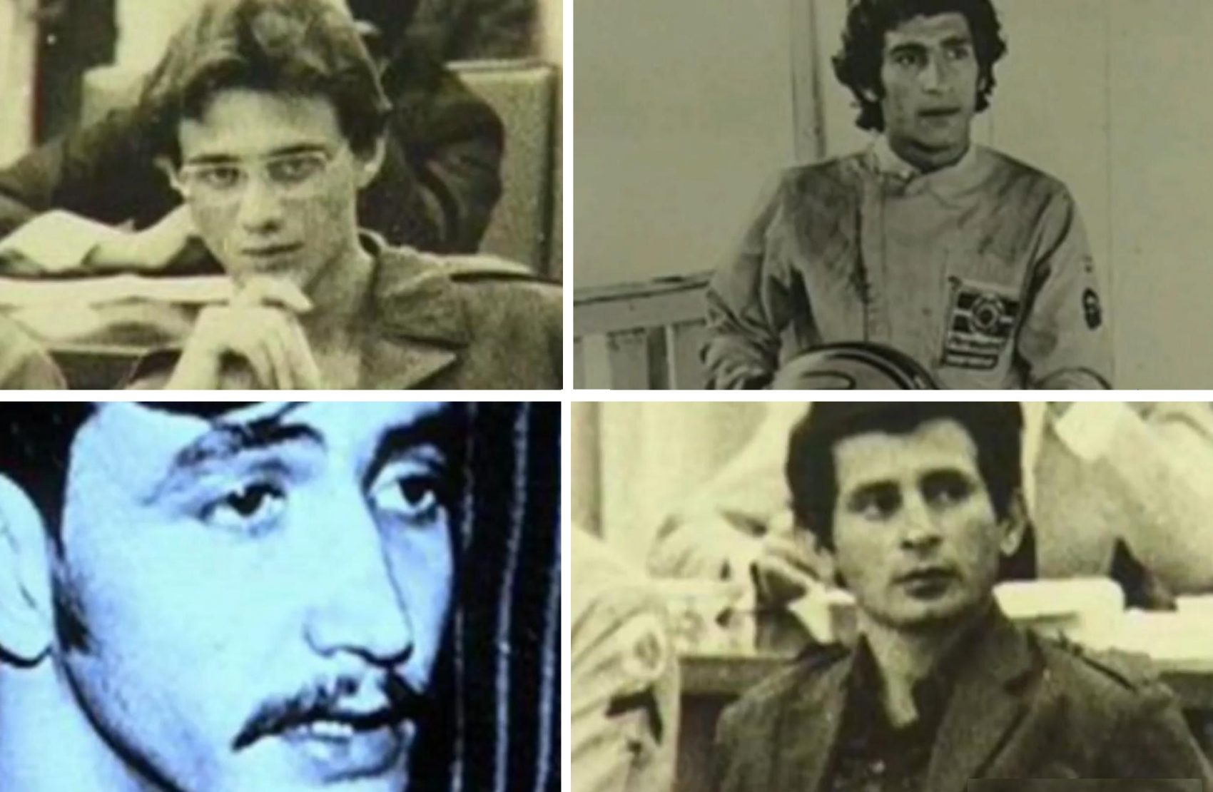Álvaro Henrique Braga (alto à esquerda), irmão da vítima, Alfredo Buzaid Júnior (alto à direita), filho do Ministro da Justiça; com Eduardo Ribeiro Resende, o Resendinho, (abaixo e à esquerda), filho de senador Eduardo Resende; e o traficante da alta roda Raimundo Duque (abaixo e à direita)